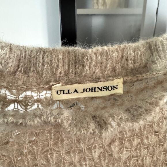 Ulla Johnson Camilla Frill Tan Baby Alpaca Ruffle Shoulder Sweater M Knit Top - Picture 6 of 7